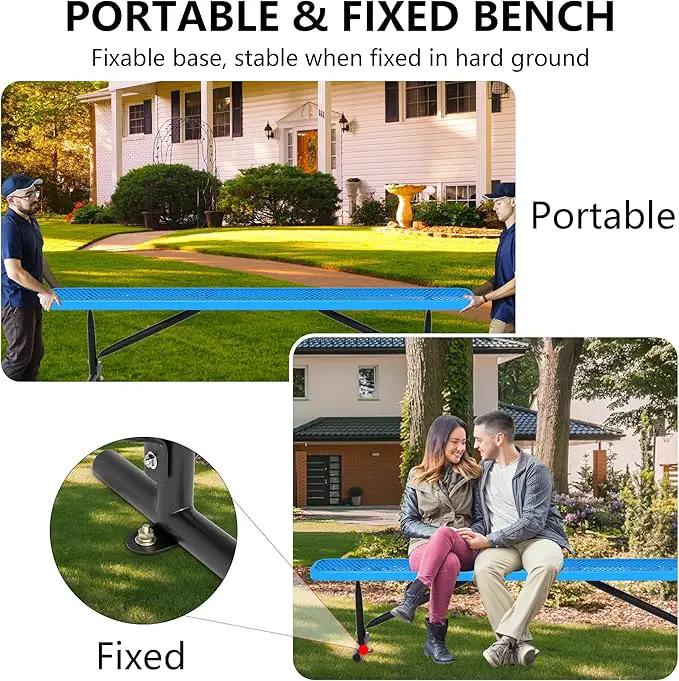8 Feet Heavy Duty Metal Park Bench for Outside, Outdoor Bench with Portable Frame, Commercial Benches for Shopping Mall, Store, Park, Patio, Deck, Blue by GreenHaven Gardens