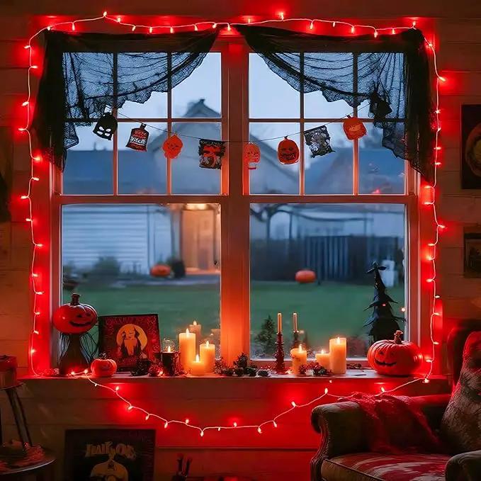 JMEXSUSS 33ft 100 LED Red Halloween Lights, 8 Modes Room String Light Indoor Plug-in, Clear Wire Red Christmas Lights Outdoor Waterproof for Halloween Bedroom, Party by GreenHaven Gardens