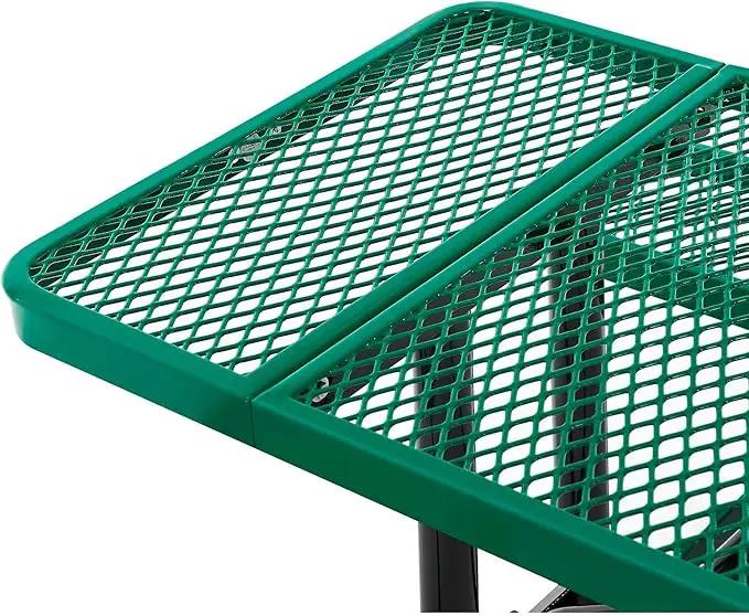 Global Industrial 8’L Rectangular Picnic Table, Expanded Metal, Green Thermoplastic Coating, Attached Benches, 1-1/2” Umbrella Pole Hole, Outdoor-Rated, 1000 lb Capacity, 96” x 30” Tabletop by GreenHaven Gardens