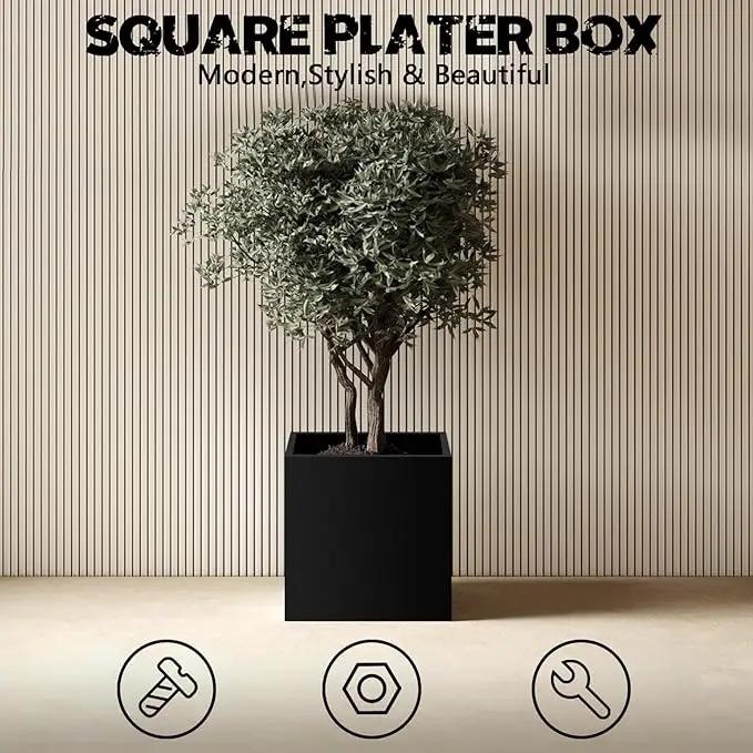 Heavy Duty Steel Planter Box (16"x16"x16"),Square Tall Planter Modern Detached for Indoor & Outdoor Planters Cube,Black Flower Plant Pot for Commercial Residential for Patio Deck & Backyard by GreenHaven Gardens