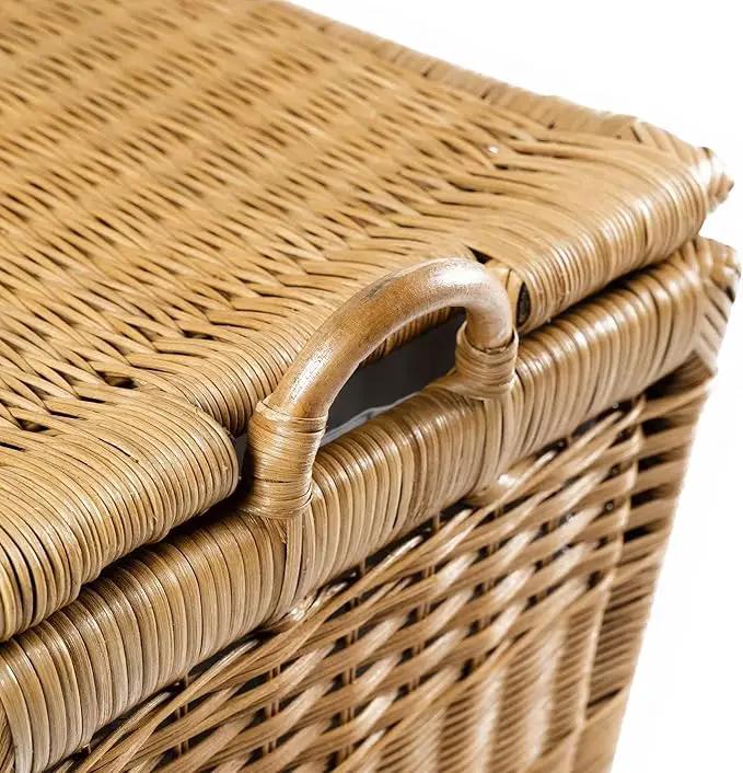 The Basket Lady Lift-Off Lid Wicker Storage Basket, Large, 24.5 in L x 18 in W x 17.5 in H, Sandstone by GreenHaven Gardens