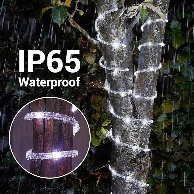 Solar Rope Lights, 66ft 200LED String, 8 Modes Waterproof Powered Outdoor, Flexible Clear Tube for Garden, Backyard, Patio, Deck, Porch, Pool, Tree Decorative - White by GreenHaven Gardens