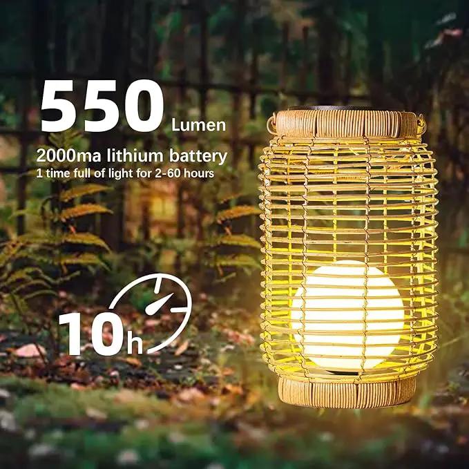 Solar Lantern Outdoor Waterproof，Large Natura Rattan Solar Lantern Hanging with Handle, Solar Powered Decorative Table Lamp for Gardens ，Patio,Yard,Porch,Trees,Lawn,Pathway Home Decoration，12Inch by GreenHaven Gardens