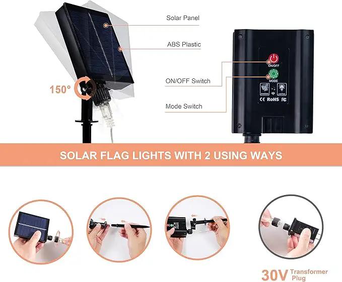 MUYUN American Flag Lights Solar Powered&Plug-in, 420LED Flag Net Light with Remote, 8 Modes Fairy String Light for Christmas Decorations Party Home Decor July 4th Independence Day by GreenHaven Gardens