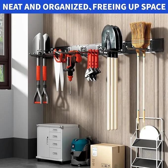 Garage Organization Tool Organizer Wall Mount, 48inch Heavy Duty Garden Tool organizer Storage System, Easy Install With 6 Adjustable Straight Hooks, For Garage, Basement, Shed, Workshop(Black) by GreenHaven Gardens