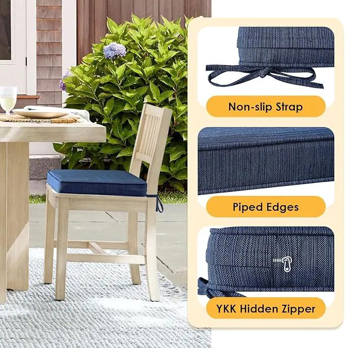 Outdoor Square Corner Seat Cushion, 19"x19"x3", Set of 4, Non Slip Seat Cushion Pads with Removable Cover for Patio Furniture, Garden Yard Lawn, Navy by GreenHaven Gardens