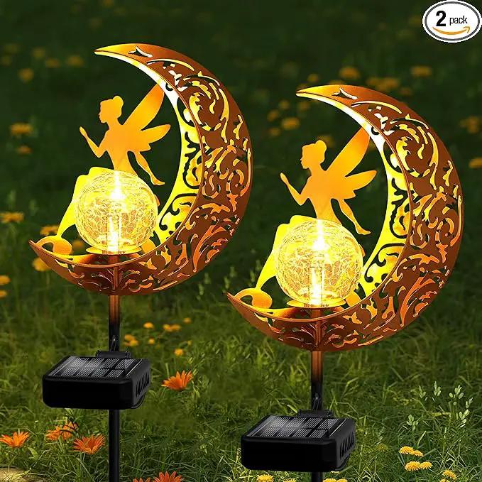 ZNYCYE Fairy Garden Lights,Decorative Solar Stake Crackle Glass Globe with Moon Fairy Decor, Pathway Stake Lights Waterproof for Walkway, Yard, Lawn, Patio or Courtyard (2 Pack) by GreenHaven Gardens