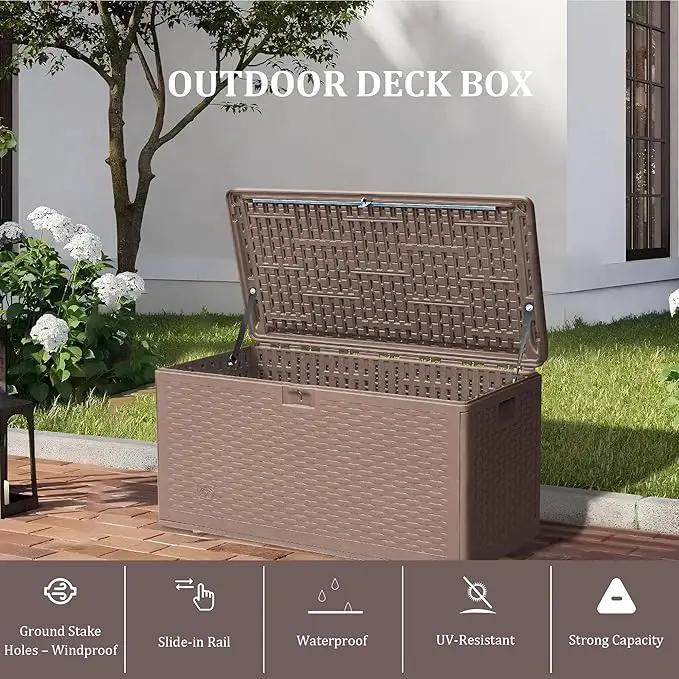 73 Gallon Pro Outdoor Storage Box Waterproof Lockable Resin Deck Box Large, Patio Storage Bin for Pool Accessories Cushion Furniture, Garden Tools, UV-Resistant Outside Delivery Brown by GreenHaven Gardens