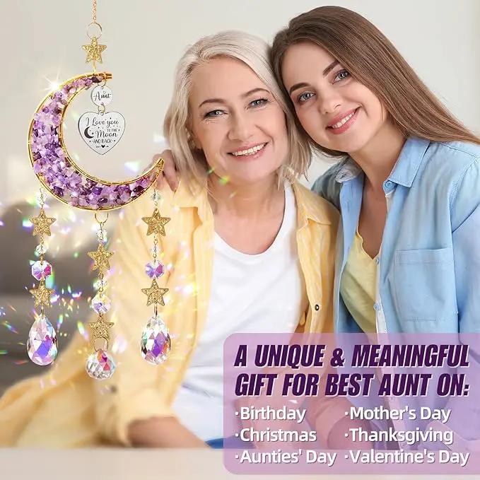 Aunt Gifts from Niece Nephew, Aunt for Auntie Gifts, Best Aunt Ever Gift Aunt Birthday Gifts for Auntie, Unique Auntie Gifts for Women Moon Crystal Suncatcher for Windows Hanging by GreenHaven Gardens