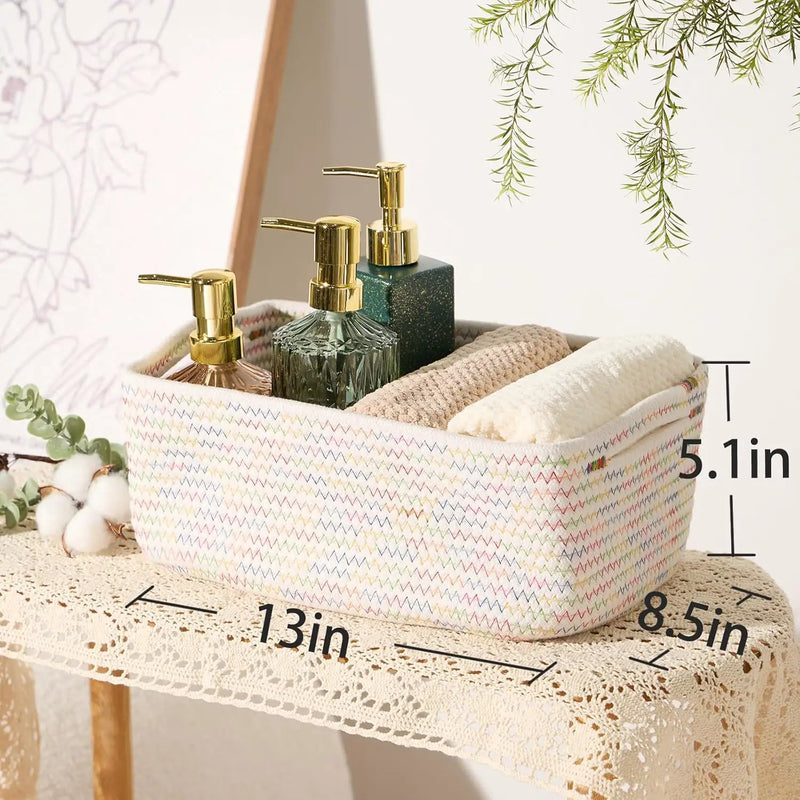 Small Storage Baskets for Organizing | Closet Organizer Bins | Shelf Toy Basket | Woven Rope Baskets | Cube Decorative Box | Shallow Basket | 13x8.5x5.1” | 3 Packs Rainbow by GreenHaven Gardens