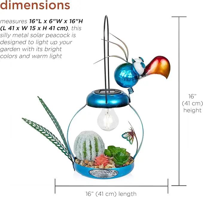 Alpine Corporation LYT290SLR-HH Solar-Powered Metal Flamingo with Garden Enclosed LED Light, Solar Patio Decor, 16''H, Blue by GreenHaven Gardens