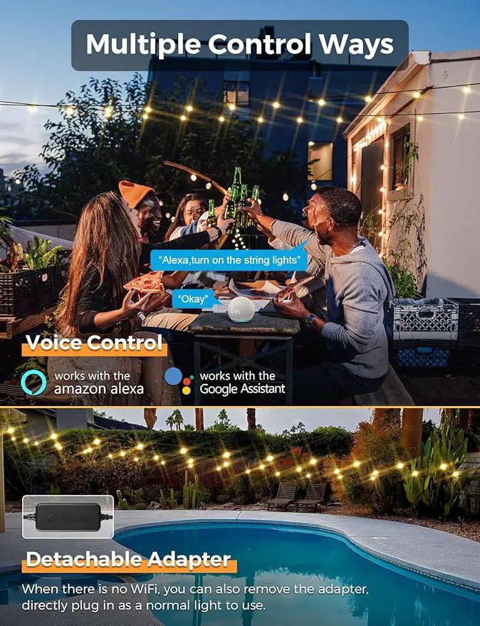 XMCOSY+ Patio Lights, Smart 50Ft Outdoor String Lights with 25 Dimmable G40 Globe Bulbs, APP Control, Work with Alexa, Connectable Waterproof LED Outdoor Light by GreenHaven Gardens