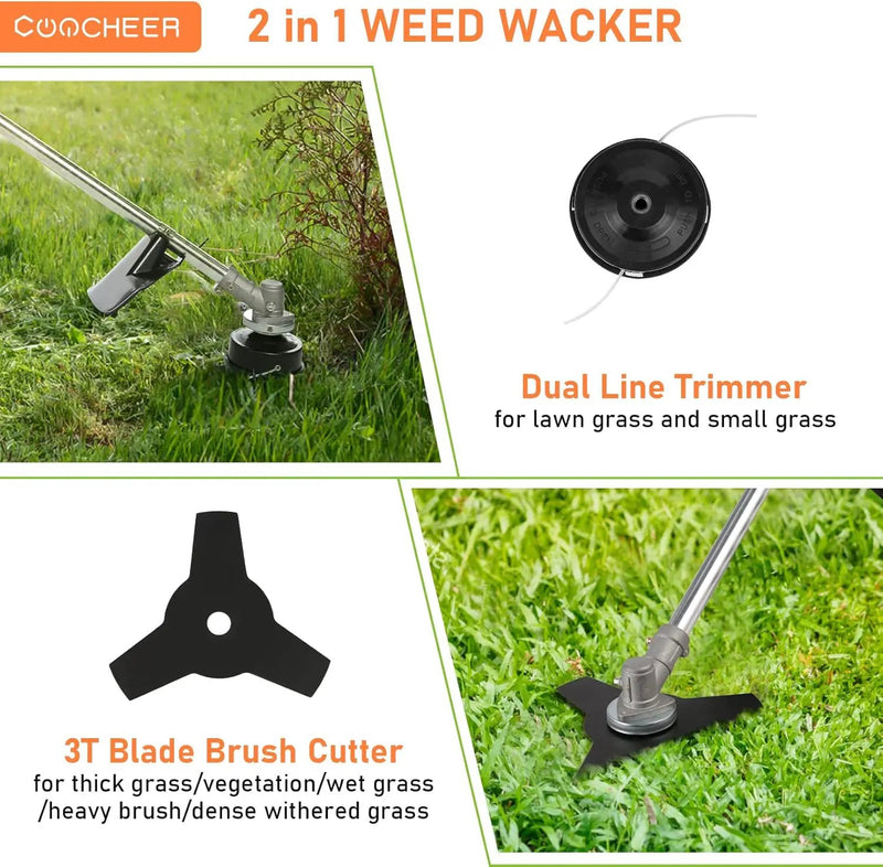 Weed Wacker String Trimmer, 42.7CC Cordless Grass Gas Powered Weed Wacker 2-in-1 Straight Shaft String Trimmer Brush Cutter with 2 Detachable Head for Grass/Heavy Bush by GreenHaven Gardens