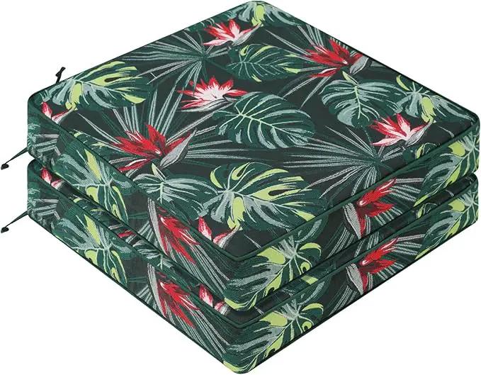Favoyard Outdoor Chair Cushion 22 x 22 x 3 In Waterproof Pattern Fade Resistant Cushions for Patio Furniture with Removable Cover Attach Straps 28D Foam Insert Cushions Pads for Seat Sofa Couch 2 Pack by GreenHaven Gardens