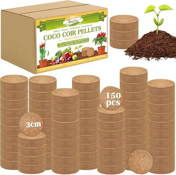 ZeeDix Organic Coco Coir Pellets Potting Soil, 150pcs 30mm Compressed Coconut Fiber Seed Starter Soil Pellets, Coco Peat Soil Discs for Indoor Outdoor Plants, Herbs, Houseplants, Flowers, Vegetables by GreenHaven Gardens