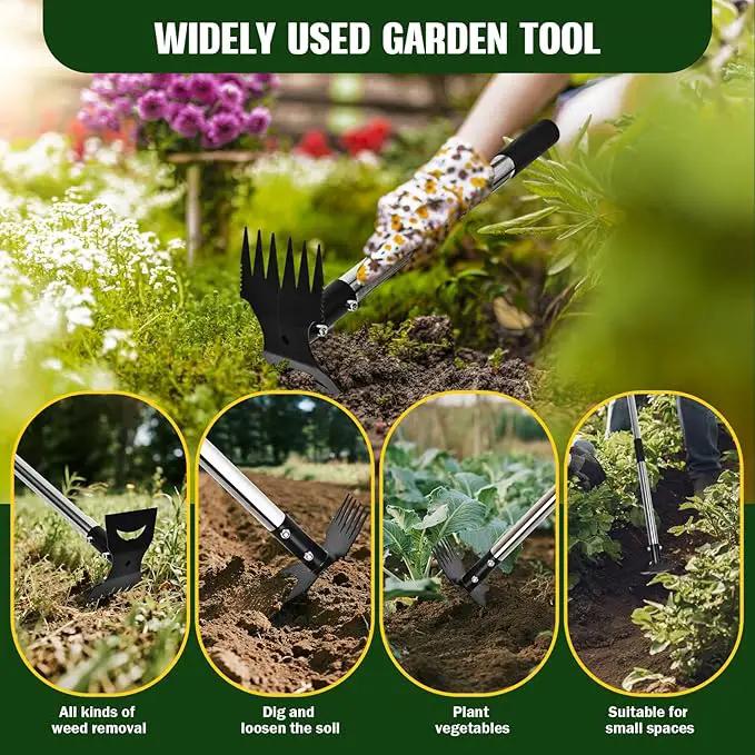 Weed Puller Tool with Long Handle - 58" Manual Weeder Remover Tool, 2 in 1 Hand Weed Rake and Garden Hoe for Gardening, Heavy Duty Uprooting Weeding Pull for Yard, Lawn, Patio and Garden by GreenHaven Gardens