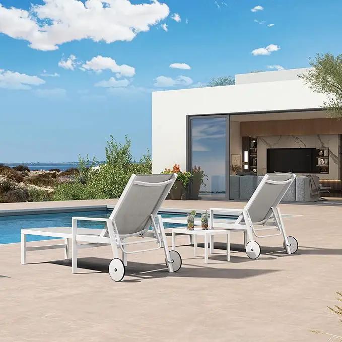 PURPLE LEAF Outdoor Lounge Chairs Set of 4 White Aluminum Chaise Lounge Chair Outdoor with Wheels and Armrest for Patio Deck Pool Side Table Include, Ivory by GreenHaven Gardens