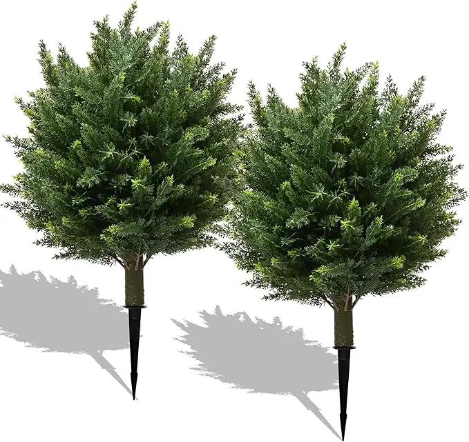 28" UV Resistant Artificial Shrubs for Outdoors - Real Looking Faux Bushes, Fake Cedar Trees, Outdoor Faux Ball Plants & Topiaries - Set of 2 Artificial Shrubs, Artificial Bushes for Garden Decor by GreenHaven Gardens