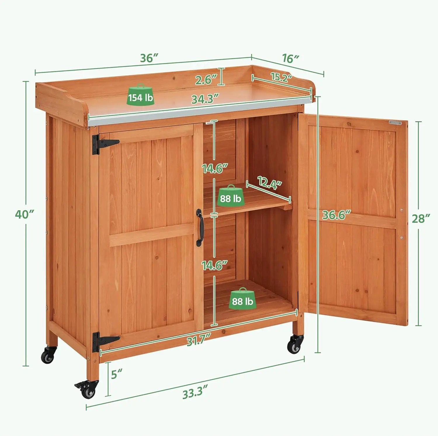 Yaheetech Garden Potting Bench Table - Outdoor Garden Patio Wooden Storage Cabinet & Solid Wood Planting Work Bench with Large Space Storage & Metal-Plated Tabletop, Brown by GreenHaven Gardens