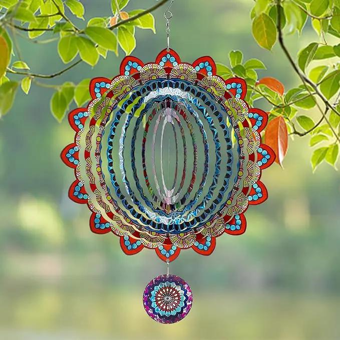 TUOKING Mandala Wind Spinners Outdoor Metal 3D Hanging Art Wind Spinner 12 Inch Stainless Steel for Yard and Garden Decoration Worth Gift for Women by GreenHaven Gardens