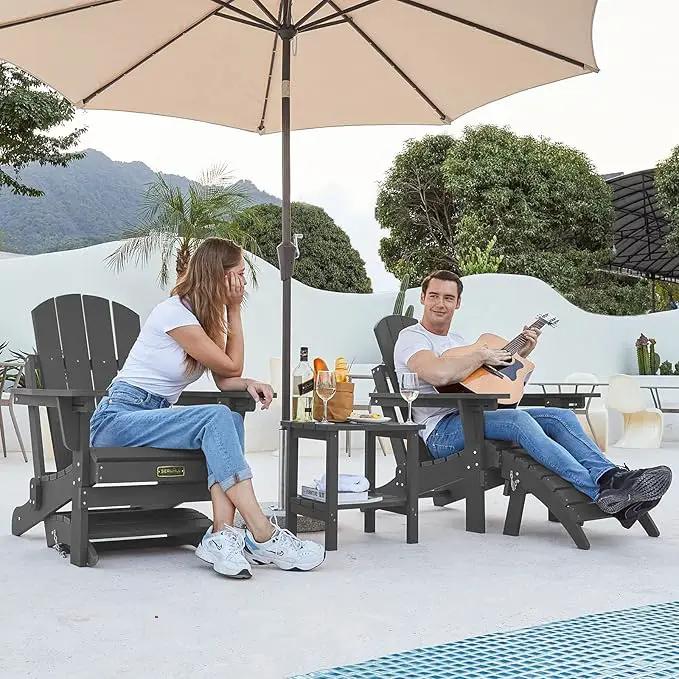 SERWALL Folding Adirondack Ottoman for Adirondack Chair, No-Assembly Weather Resistance Outdoor Footstool, High Impact Polystyrene Folding Adirondack Footrest, Gray by GreenHaven Gardens