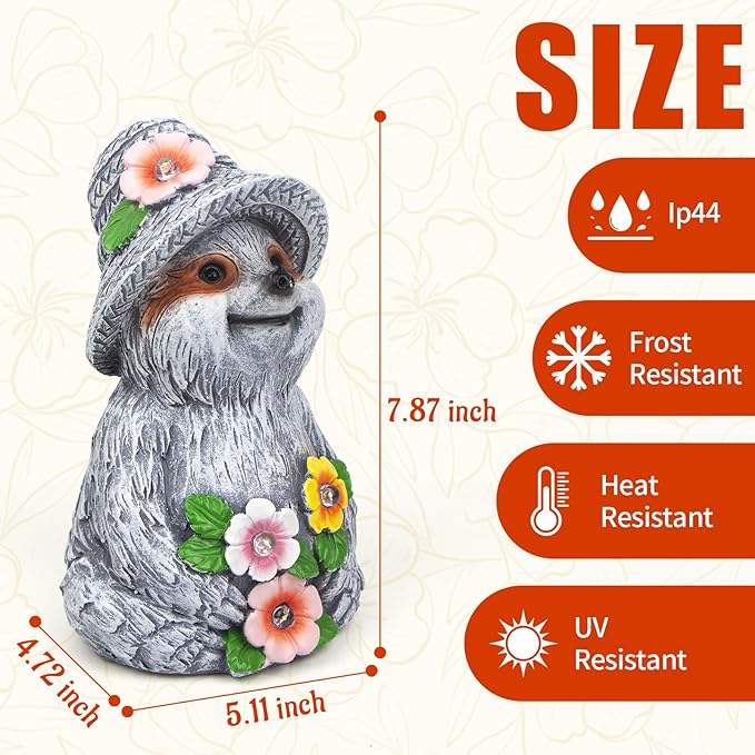 Solar Garden Outdoor Statues Sloth with 4 LED Lights,Lawn Decor Sloth Statue for Patio,Balcony,Yard,Lawn Ornament,Unique Gifts for Mom Grandma by GreenHaven Gardens