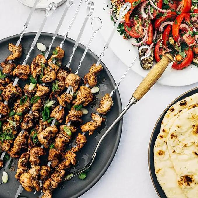 Kabob Skewers 14" Stainless Steel Long BBQ Barbecue Skewers, Flat Metal Kebob Sticks Wide Reusable Grilling Skewers for Meat Chicken, Set of 12pcs with Storage Bag by JY COOKMENT by GreenHaven Gardens