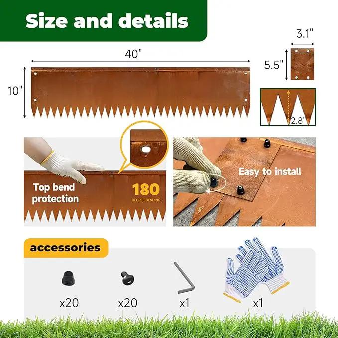 Cor Ten Steel Garden Metal Landscape Edging 40 inch with Top Bending Protection Pre-Rusted Cor Ten Steel Garden Edging 6 Pack Edge for Lawn Yard (10 inch-180 Degree Bend, Rusted) by GreenHaven Gardens