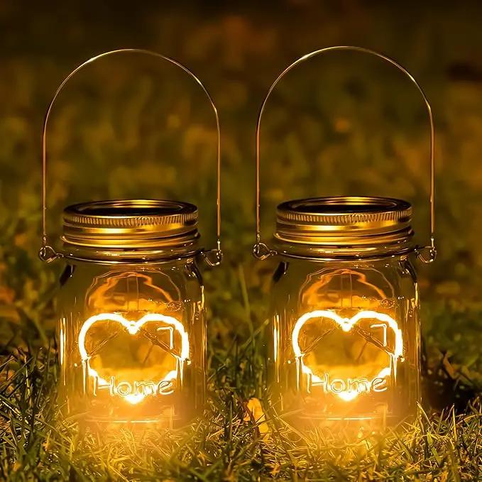Hanging Solar Mason Jar Lights, 4 Pack Warm Heart Shape Led Lights, Solar Powered Lanterns Outdoor Waterproof, Hangers and Jars Included, Gift for Lover, Home Party Wedding Garden Patio Decor (4) by GreenHaven Gardens