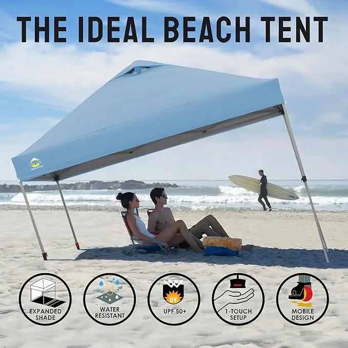 CROWN SHADES 10x10 Pop Up Canopy Tent - Patented Center Lock One Push Instant Outdoor Canopy Beach Tent with STO-N-Go Bag 8 Stakes & 4 Sand Bags，Cyan Blue by GreenHaven Gardens