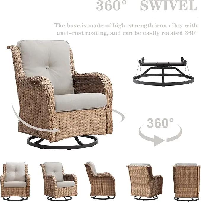 Outdoor Swivel Rocker Patio Chairs - 360 Degree Swivel Glider Seating 350LBS Weight Capacity 3 Piece Wicker Rocking Chairs Set with Side Table for Porch Balcony Deck, Yellow/Beige by GreenHaven Gardens
