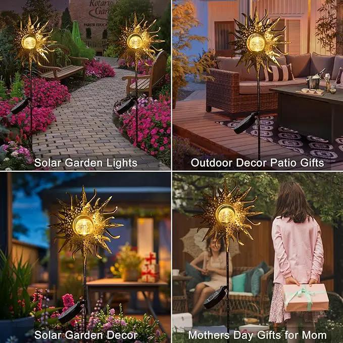 HOMEIMPRO Large Sun Solar Garden Decor Lights Outdoor Garden Gifts Mom Dad, Crackle Glass Metal Stake,Yard Decorations, Waterproof LED Lights for Lawn Patio Ornaments, Mothers Day Gifts for Women by GreenHaven Gardens