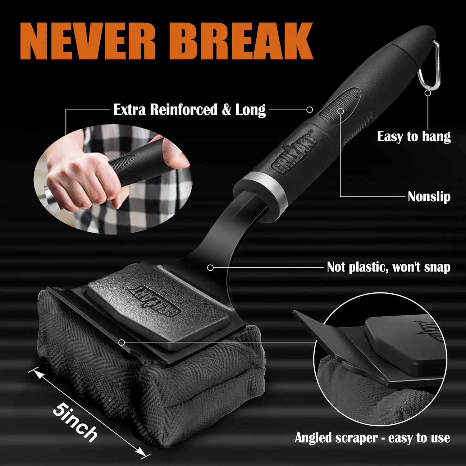 GRILLART Bristle Free Grill Brush Kit, Reinforced Outdoor Grill Brushes, Safe Cleaning Tools with Replaceable Heads, Grill Scraper BBQ Accessories, Men/Dad Gifts by GreenHaven Gardens