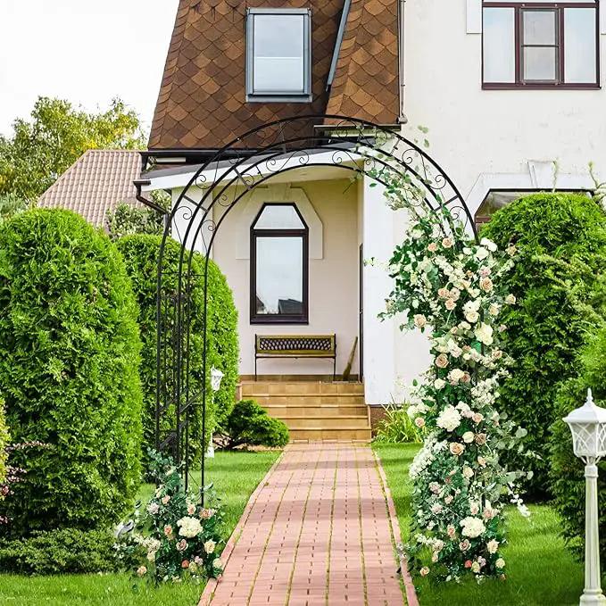 VINGLI Garden Arbor, Arch Archway for Wedding Ceremony Party, Steel Garden Trellis for Plant Climbing, Christmas Garden Decorations Pergola for Garden, Backyard, Lawn (Black, 52.2x22.8x83.9in) by GreenHaven Gardens
