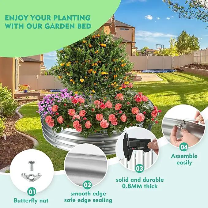 60 Inch Diameter Silver Galvanized Garden Raised Bed/Plant Box/Fire Pit Ring-0.8mm Thick,12 Inch Tall,Crimped Edge and Corner,No Sharpe,Perfect for Plantings (5FT Diameter, Round) by GreenHaven Gardens