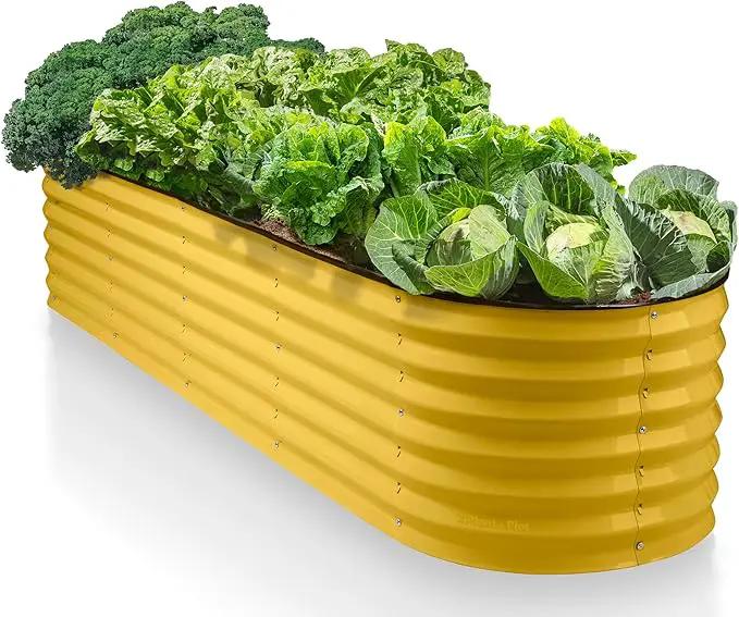 9-in-1 Galvanized Steel Raised Garden Bed // 8×2×1.5 ft Modular Planter for Gardening, Vegetables, Flowers // 18" Tall Metal Raised Garden Beds Outdoor (Yellow) // Patented Design Planter Box by GreenHaven Gardens