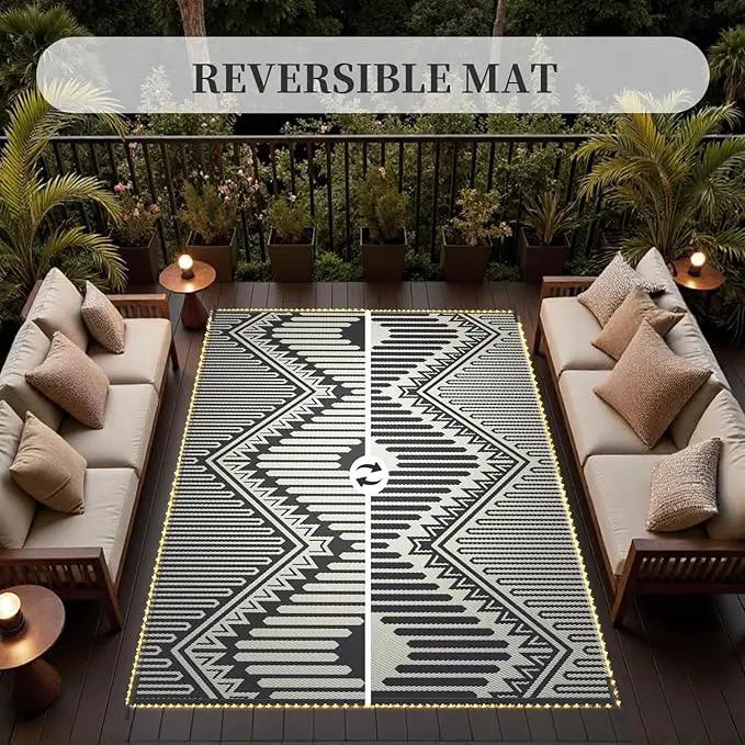 MontVoo Outdoor Rug with Led String Strip Lights 8x10 ft Waterproof Outdoor Patio Rug Mat Reversible Plastic Straw Rug Outside Outdoor Rug for RV Camping Picnic Balcony Fairy Boho Outdoor Decor by GreenHaven Gardens