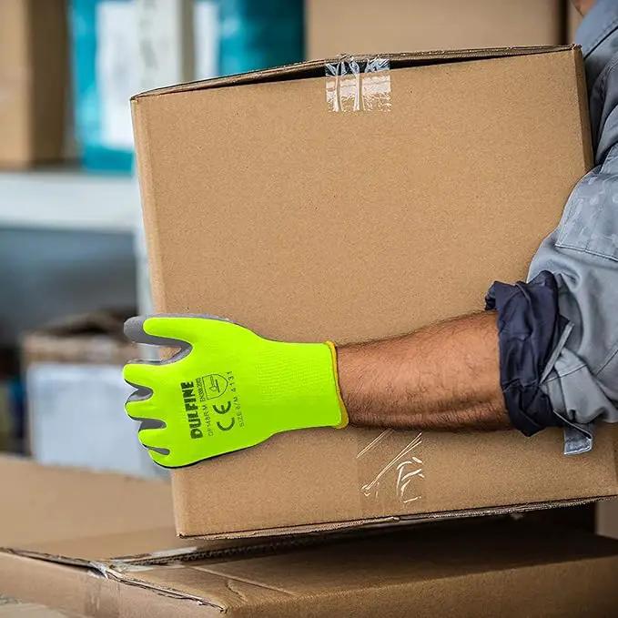 DULFINE Safety Work Gloves for Men PU Coated 12 Pairs Bulk Pack,Hi-Vis Yellow Seamless Knit Glove with thin Polyurethane Coated Smooth Grip on Palm & Fingers, Ideal for General Duty Work (Large) by GreenHaven Gardens