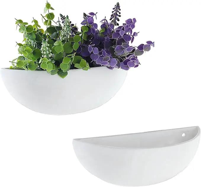 MyGift White Ceramic Wall Planters for Indoor Plants, Half Bowl Hanging Vase, Wall Mounted Succulent Planters, Set of 2 by GreenHaven Gardens