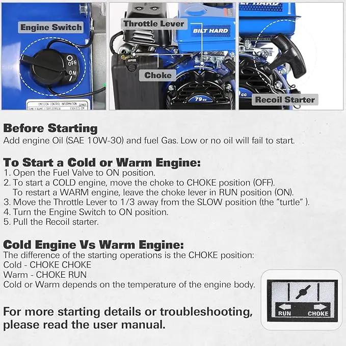BILT HARD Gas Engine 79cc 2 HP, Gas Motor for Log Splitter, Pressure Washer and Water Pump, EPA & CARB Certified, 4 Stroke OHV Horizontal Shaft with Recoil Start by GreenHaven Gardens