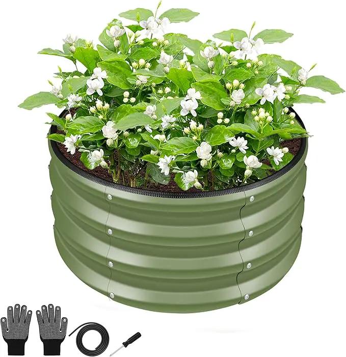 ZXZYHFTY Round Galvanized Raised Garden Bed kit,Green Outdoor Garden Raised Planter Box, Round Large Metal Raised Garden Beds for Vegetable 2 * 2 * 1ft 1 Pack by GreenHaven Gardens