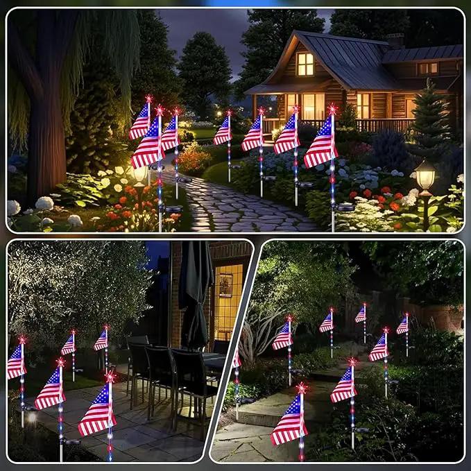 4th of July Decorations Outdoor Solar Lights, 2 Pack Red White and Blue Star Lights for National Day with American Flag, 2 Modes Waterproof Solar Patriotic Light for Independence Memory Day Yard Path by GreenHaven Gardens