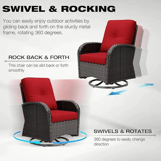 Joyside 6 Piece Patio Furniture Set, Outdoor Wicker Conversation Sets with Swivel Rocker Chairs and Sofa, Thick Cushion, Rattan Patio Sectional for Porch, Deck Use (Brown/Red, 6 PCS) by GreenHaven Gardens