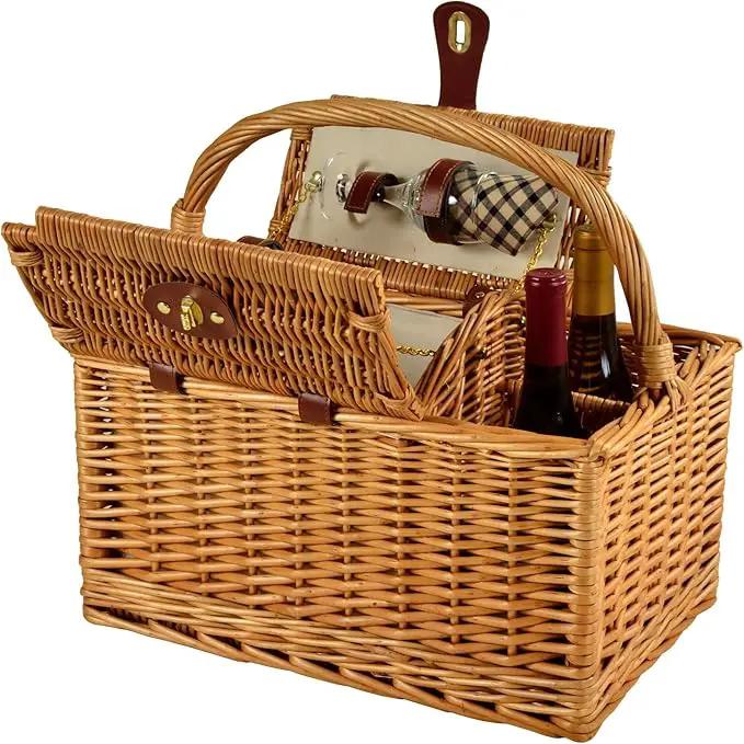 Picnic at Ascot Vineyard Willow Picnic Basket with service for 2 - London Plaid by GreenHaven Gardens