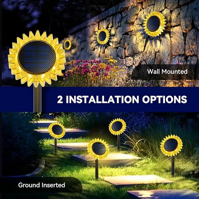 Outdoor Solar Lights, 6 Pack Led Solar Sunflower Lights, Stake/Wall 2-in-1 Waterproof Solar Garden Lights for Yard, Landscape, Fence, Patio, Driveway, Pathway, Backyard Decoration (Warm White) by GreenHaven Gardens