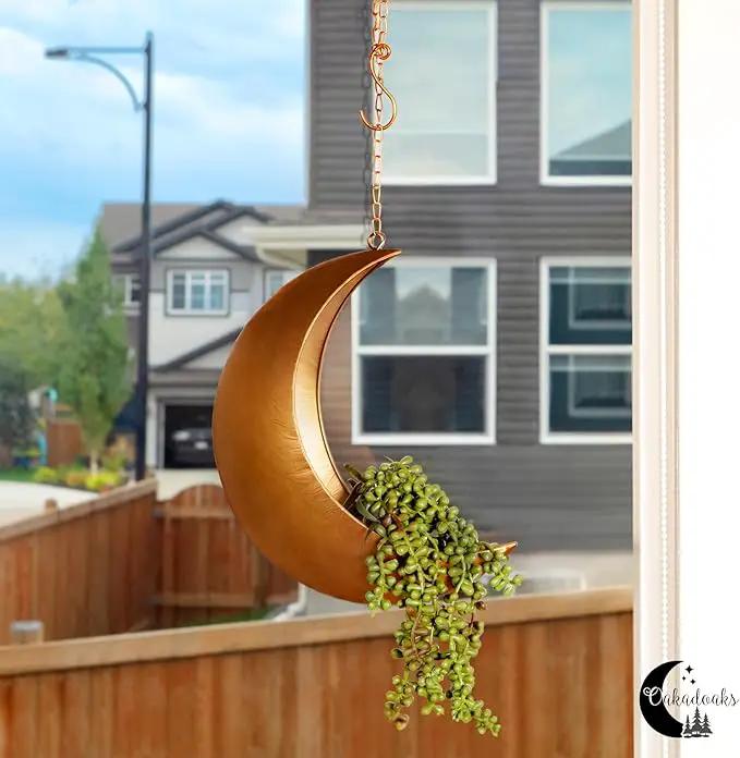 Gold Hanging Moon Planter – with Drain Holes - Moon Room Decor - Unique Planters for Succulents,Air Plant, Cactus, Artificial Plants- Plant Lover Gifts - Boho,Hippie, Birthdays,Witchy Gifts for Women by GreenHaven Gardens