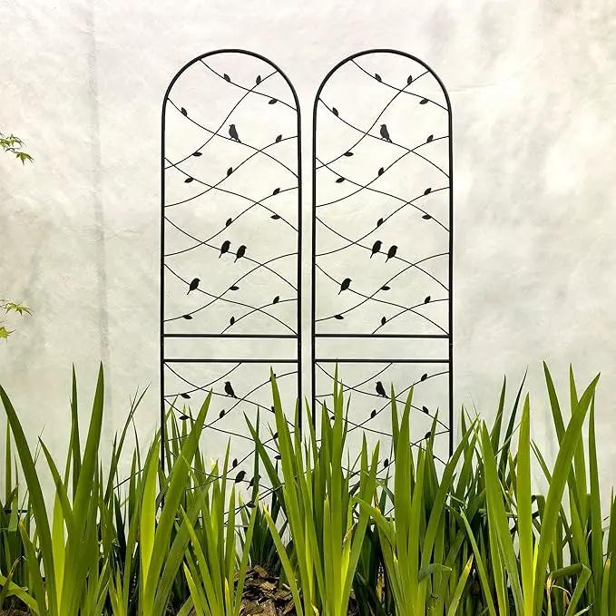 Metal Garden Trellis Rustproof Trellis for Climbing Plants Outdoor Flower Support Bird Deco (Black-2 Pack, 86.7"x19.7") by GreenHaven Gardens