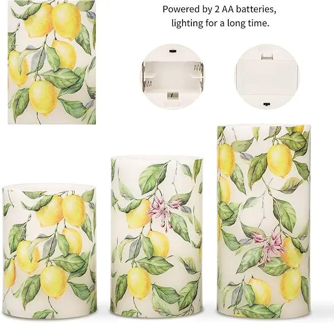 Flameless Candles Lemon Decor Battery Operated Lights with Remote Real Wax Flicker Electric Pillar Fake Candle for Home Bridal Shower Coffee Table Party Decorations Birthday Gifts for Women by GreenHaven Gardens