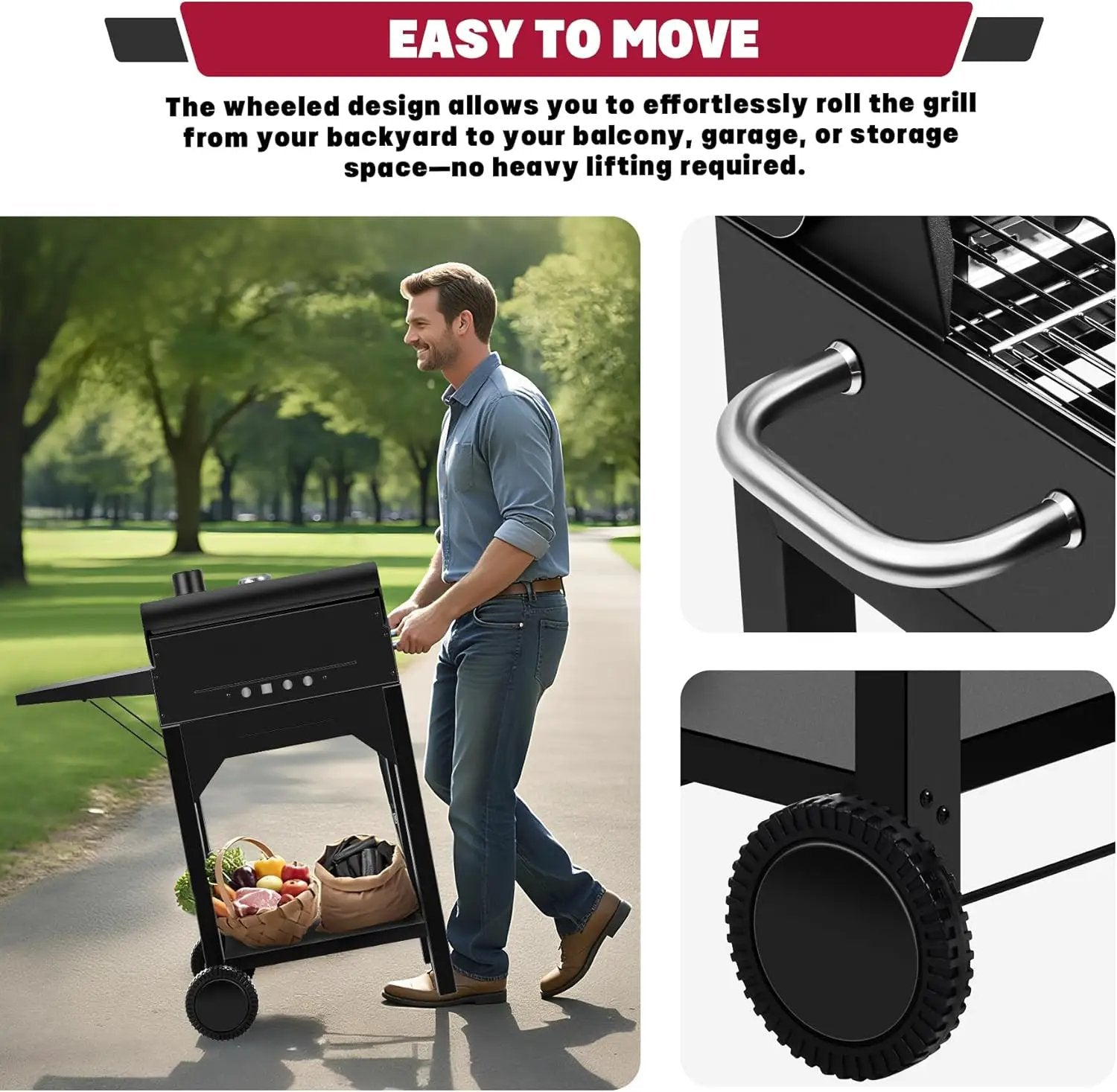 Charcoal Grill, BBQ Grill Charcoal Grill with Pull-Out Grease Tray for Outdoor Patio Backyard (Black) by GreenHaven Gardens