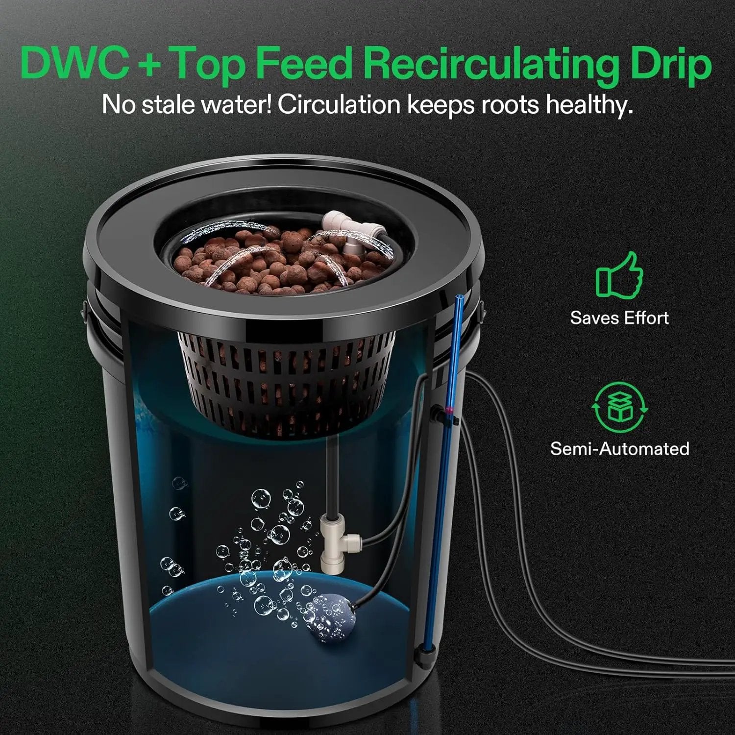 VIVOSUN DWC Hydroponics Grow System with Top Drip Kit, 5-Gallon Deep Water Culture, Recirculating Drip Garden System with Multi-Purpose Air Hose, Air Pump, and Air Stone (8 Buckets + Top Drip Kit) by GreenHaven Gardens